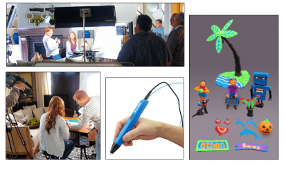 I created several items with a 3d pen for an infomercial. A 3d pen extrudes melted plastic so you can "draw" in three dimensions, well — sort of. Anyway, working at the video shoot was fun.