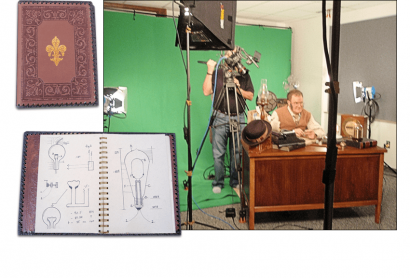 I did several drawings that were used as props for this infomercial. This is the Thomas Edison scene.