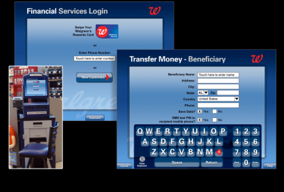 Interface graphics for an in-store touch screen kiosk.